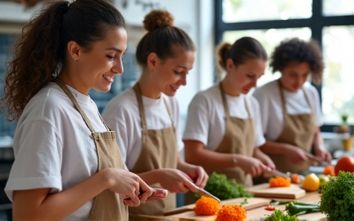 Grupo de personas aprendiendo a cocinar de forma saludable en un taller